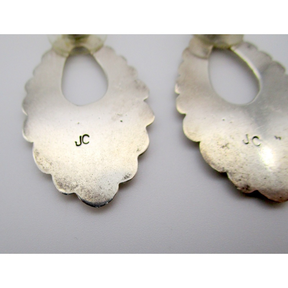 Vintage Silver Signed JC Navajo Post Earrings Jeffrey Castillo? Southwest Design - Picture 5 of 5